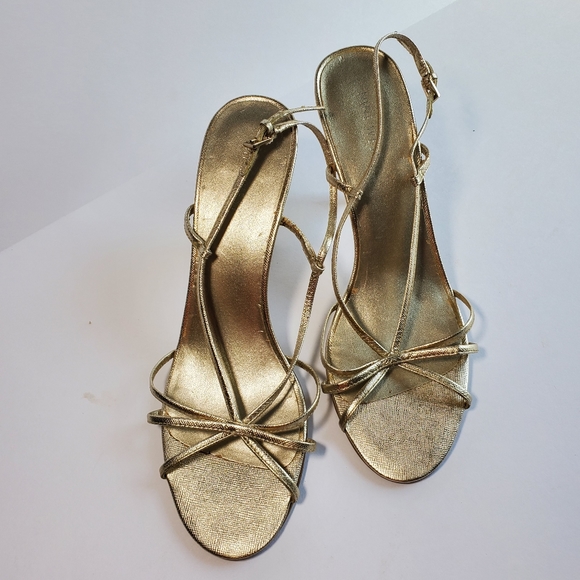 Nine West Shoes Nine West Day Glow Metallic Light Gold Heels Poshmark